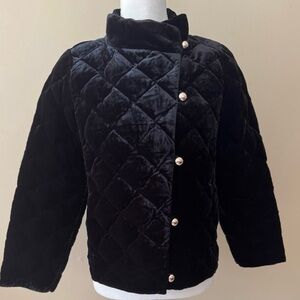 Talbots Black velvet quilted jacket with gold asymmetrical button closure Size 6